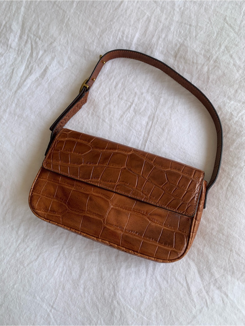 NWOT Staud Tommy Croc Crocodile Leather Shoulder Bag Purse Saddle Brown Tan - Picture 4 of 9